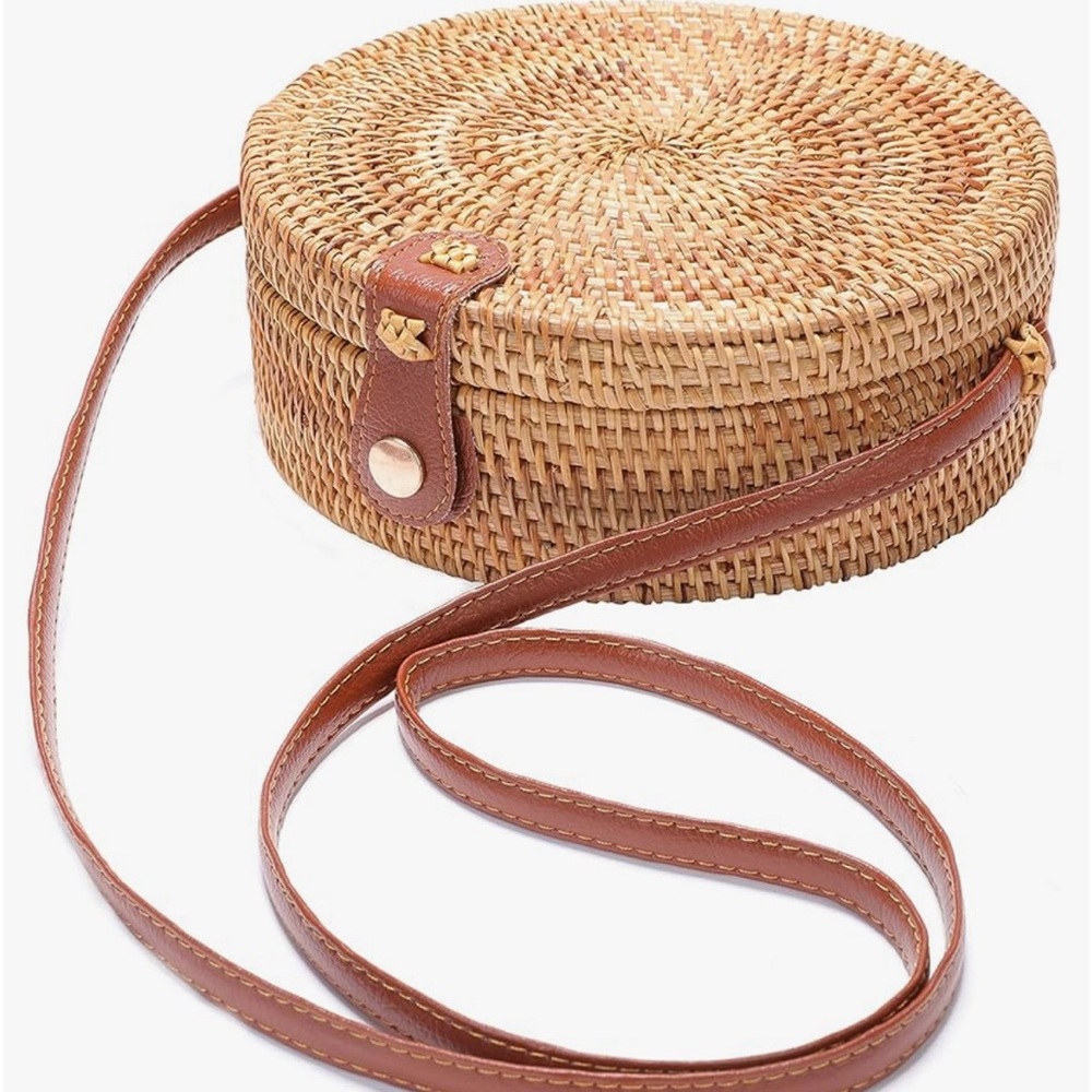 Handwoven Round Rattan Crossbody Bag